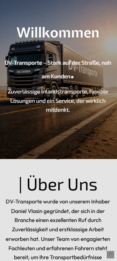 DV Transporte Mobile Website