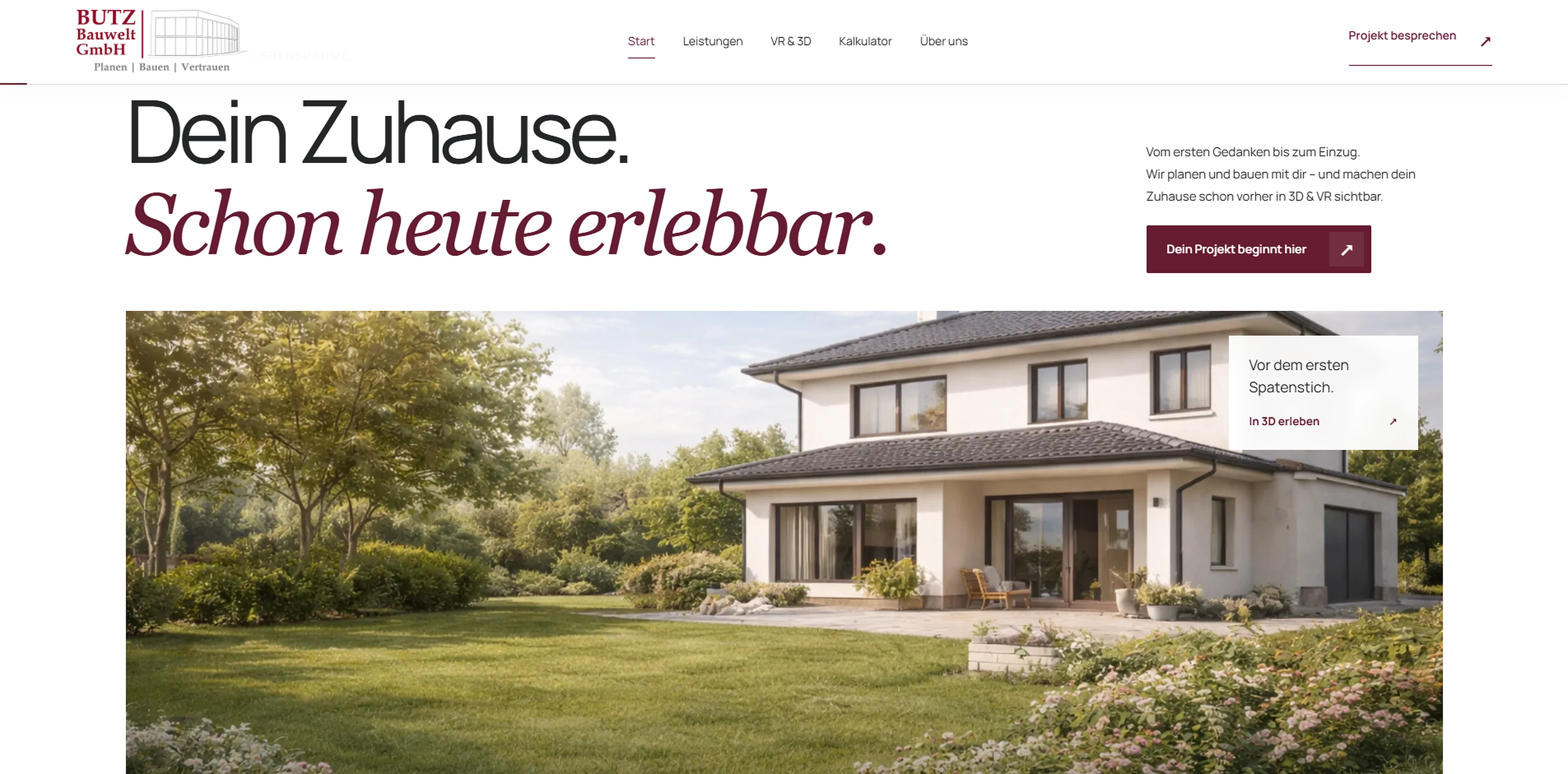 Detailansicht der Butz-Bauwelt Website mit Architekturmotiv