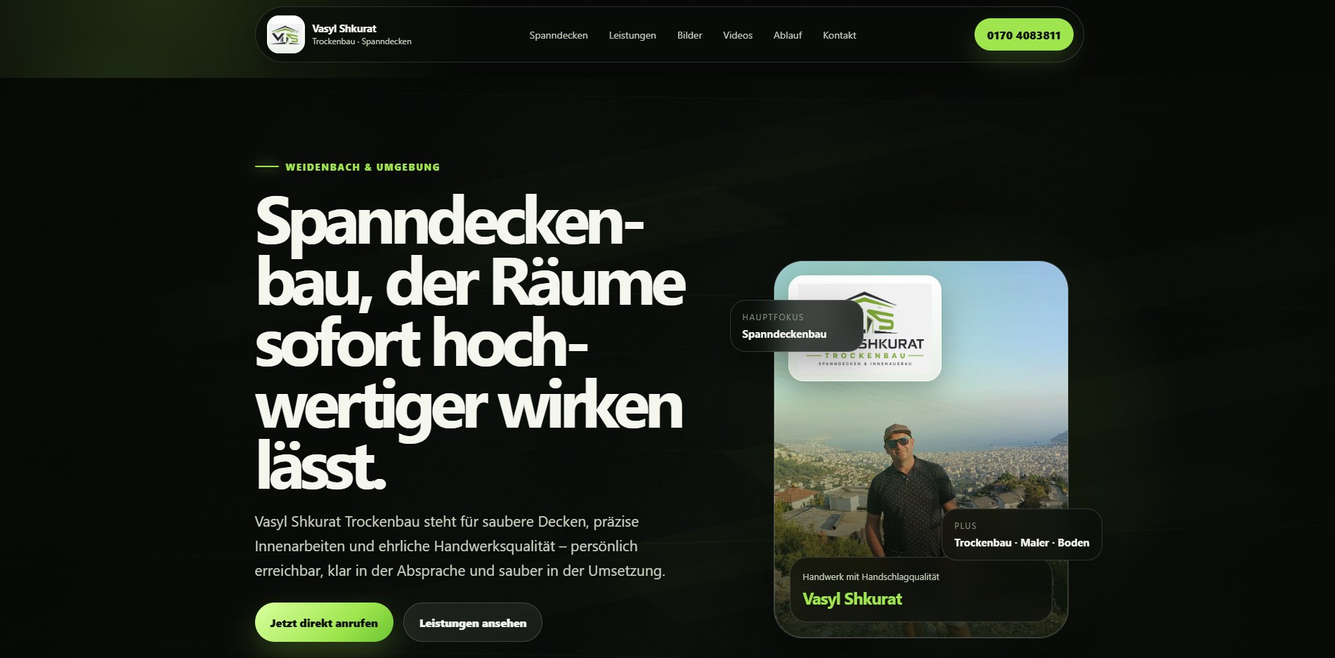 Website Referenz Vasyl Shkurat Spanndeckenbau